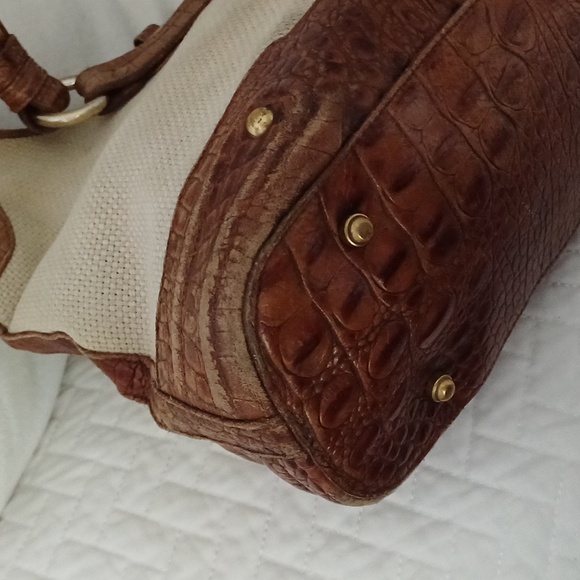Brahmin Croc & woven canvas shoulder bag hobo - Picture 11 of 16